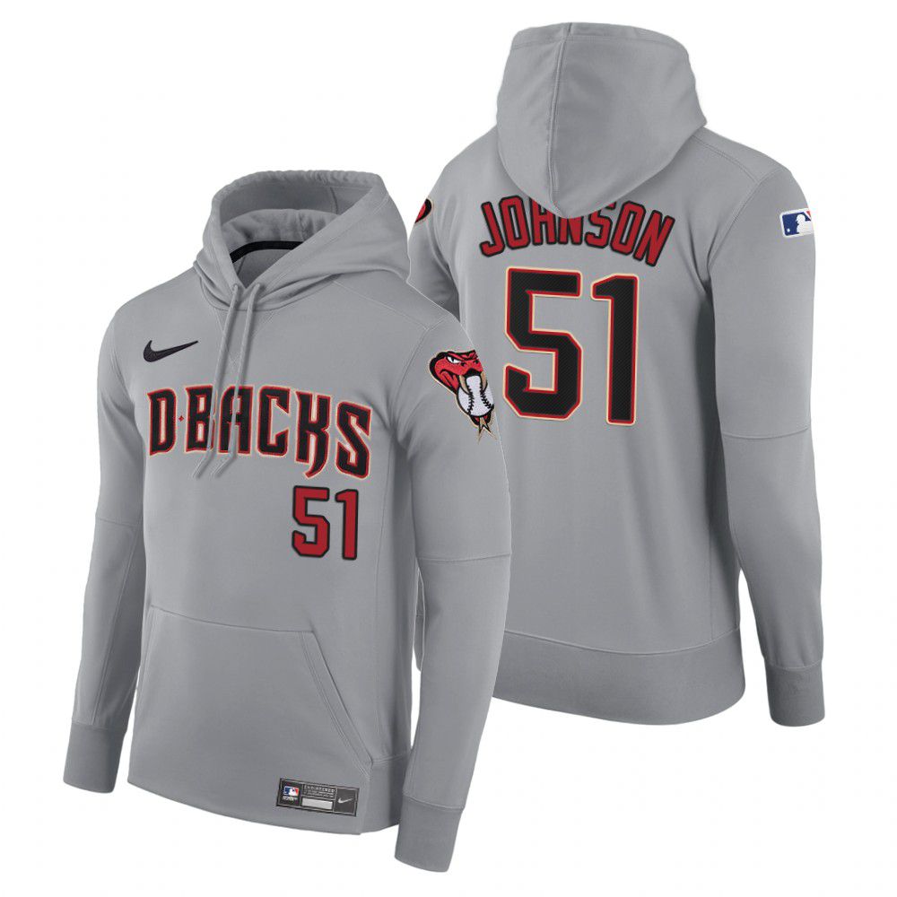 Men Arizona Diamondback 51 Johnson gray road hoodie 2021 MLB Nike Jerseys